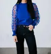 Merci 3d Butterfly Mesh Sweater Top In Royal Blue