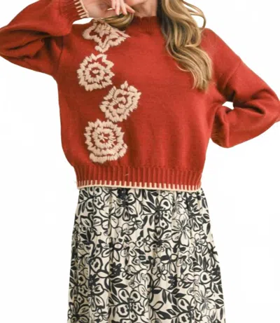 Merci Abigail Flower Detail Sweater In Chestnut In Pink