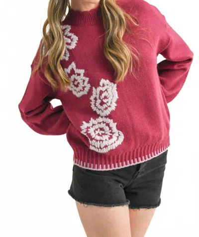Merci Abigail Flower Detail Sweater In Deep Amethyst In Pink