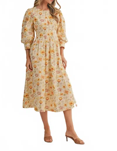 Merci Addison Floral Midi Dress In Ivory In Multi