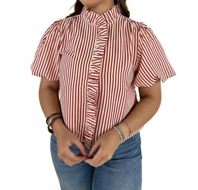 Merci Amabel Striped Ruffled Top In Berry Red In Multi