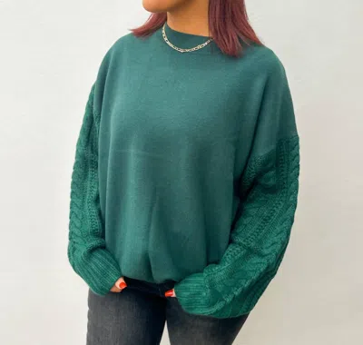 Merci Another Christmas Cable Sleeve Sweater In Hunter Green