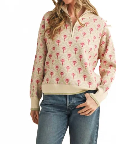 Merci Aspen Quarter Zip Sweater In Oat Sage Multi In Brown