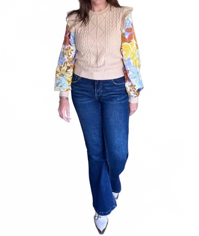 Merci Autumn Breeze Long Sleeve Sweater In Beige In Multi