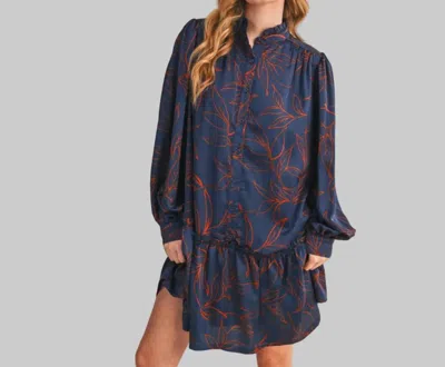 Merci Balloon Sleeve Mini Dress In Navy In Blue