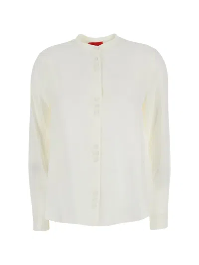 Merci Band-collar Button-up Shirt In White