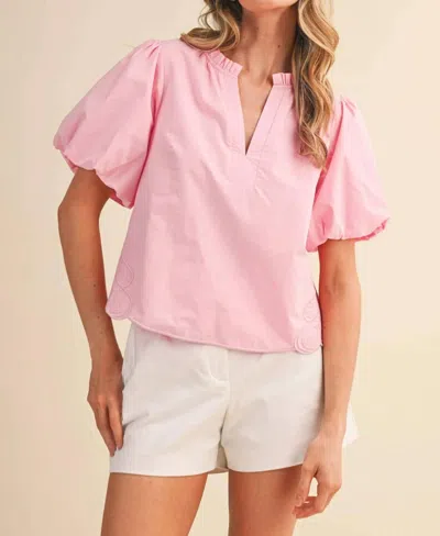 Merci Belle Puff Sleeve Blouse In Blush In Pink