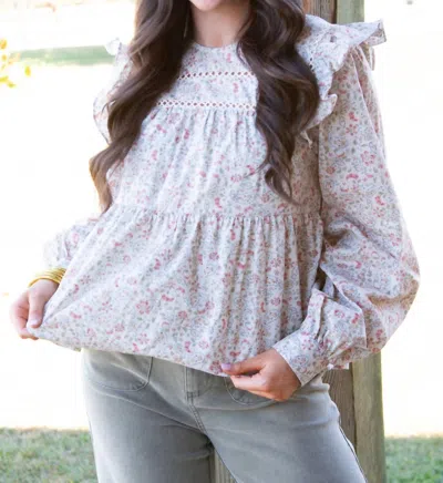 Merci Berries Floral Print Top In Cream In White