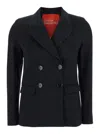Merci Black Double-breasted Jacket With Peak Revers In Fabric Woman In Black