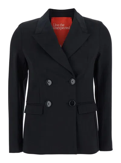 MERCI BLACK DOUBLE-BREASTED JACKET WITH PEAK REVERS