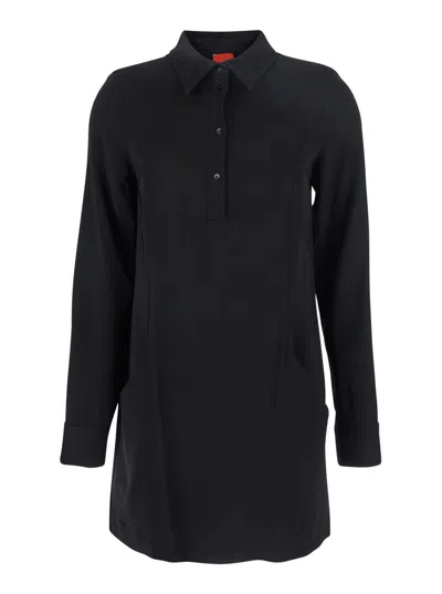MERCI BLACK DRESS WITH CLASSIC COLLAR AND FRONT BUTTON CLOSURE IN FABRIC WOMAN