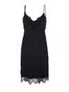 Merci Black Dress With Thin Straps And Tone-on-tone Lace Trim In Fabric Woman In Black