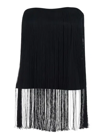 Merci Black Top With Cut Out Detail On The Front And Fringes Applied On The Front And Back In Fabric Woman