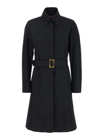 Merci Black Trench Coat With Classic Collar And Adjustable Belt In Fabric Woman