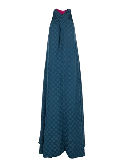 Merci Blue Dress With Neckline On The Front And Polka Dot Motif In Fabric Woman
