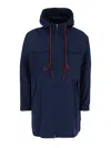 Merci Blue Jacket With Drawstring Hood In Blue