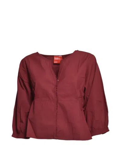 Merci Bobble-trim Elasticated-waist Blouse In Burgundy