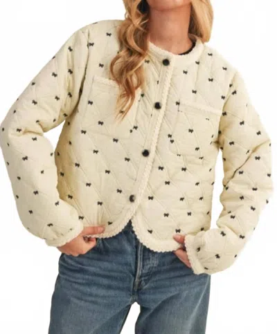 Merci Bow Quilted Puff Jacket In Cream In Neutral