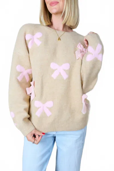 Merci Bows Bows And More Bows Sweater In Taupe In Multi