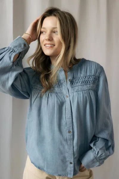 Merci Briar Denim Top In Blue In Multi
