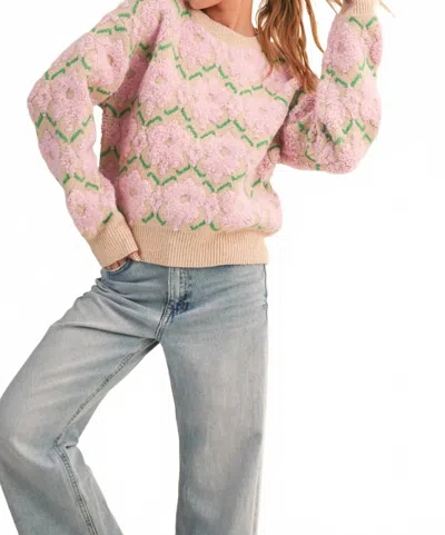 Merci Bright Blooms Flower Sweater In Brown/cream In Pink