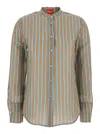 Merci Brown Shirt With Mandarin Collar And All-over Striped Motif In Cotton Stretch Woman In Multi