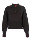 Merci Brown Polo Shirt With Wide Classic Collar And Long-sleeve In Wool Woman In Brown