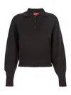 Merci Brown Polo Shirt With Wide Classic Collar And Long-sleeve In Wool Woman In Brown