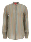 Merci Brown Shirt With Mandarin Collar And All-over Striped Motif In Cotton Stretch Woman In Multi