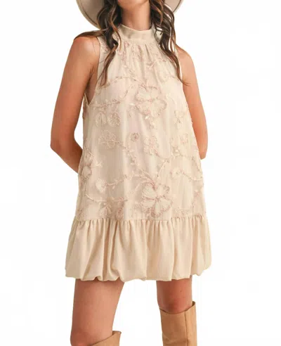 Merci Bubble Hem Embellished Mixed Media Mini Dress In Creamy Pink In Multi