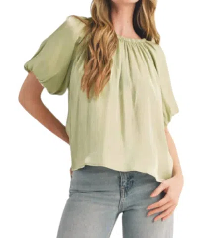 Merci Bubble Sleeve Babydoll Top In Lime In Green