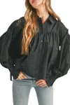 Merci Button Down Babydoll Top In Black In Black