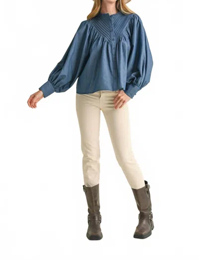 Merci Button Down Batwing Sleeve Top In Blue Denim