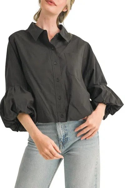 Merci Button Down Bubble Sleeve Top In Black