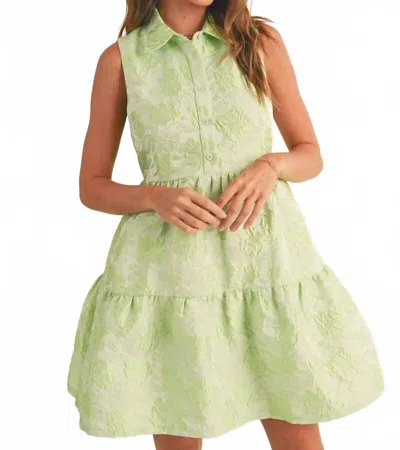 Merci Button Down Texture Sleeveless Mini Dress In Lime In Green