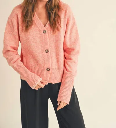 Merci Button Front Cardigan In Peach In Pink