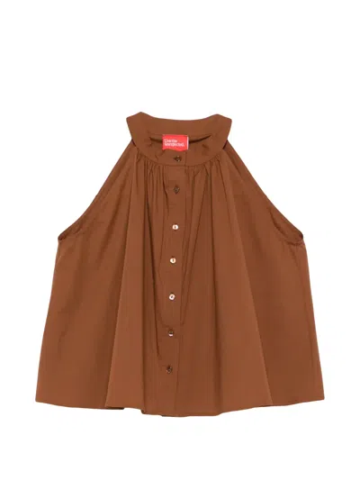 Merci Button Halterneck Top In Brown