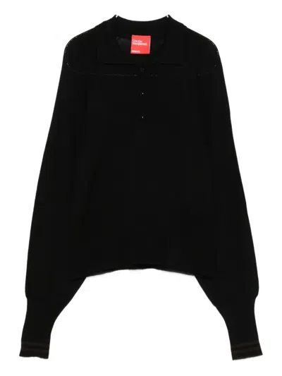 Merci Buttoned Polo Top In Black