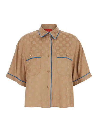 MERCI BROWN JACKET WITH CONTRASTING TRIM AND ALL-OVER POLKA DOT MOTIF IN VISCOSE BLEND WOMAN