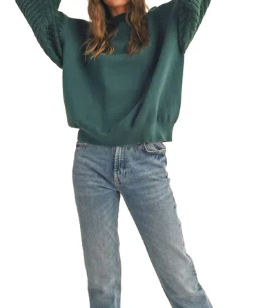 Merci Cable Sleeve Sweatshirt In Forest Green