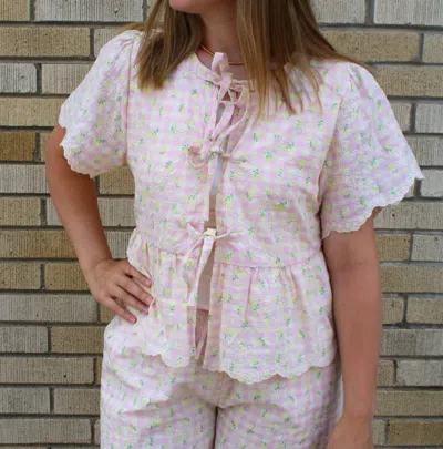 Merci Carmin Floral Gingham Top In Light Pink