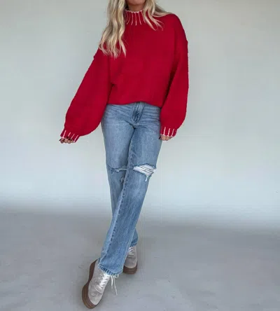 Merci Carrie Oversized Mock Neck Sweater In Red