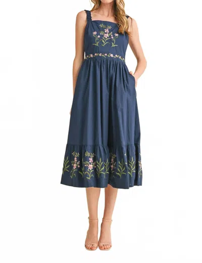 Merci Cassia Embroidered Midi Dress In Blue