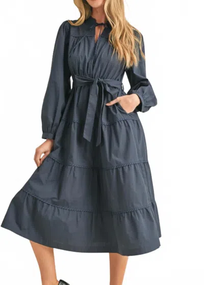Merci Celine Midi Dress In Navy In Gray
