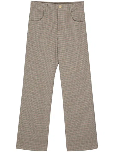 Merci Check Straight Trousers In Brown