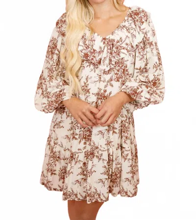 Merci Chocolate Toile Mini Dress In White/brown In Multi
