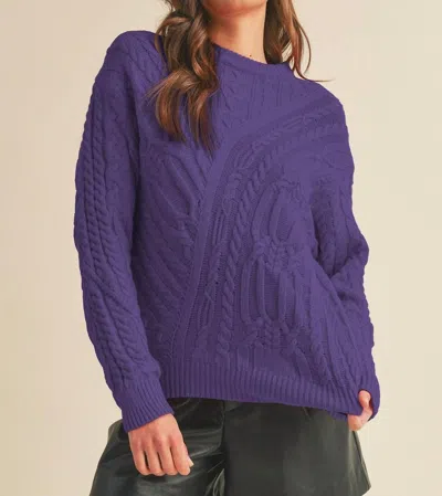 Merci Chunky Cable Knit Crewneck Sweater In Purple