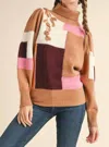 Merci Colorblock Turtleneck Sweater In Brown/pink In Multi