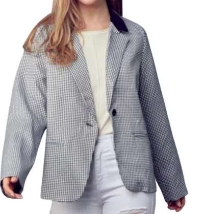Merci Contrast Lapel Collar Houndstooth Blazer In Black