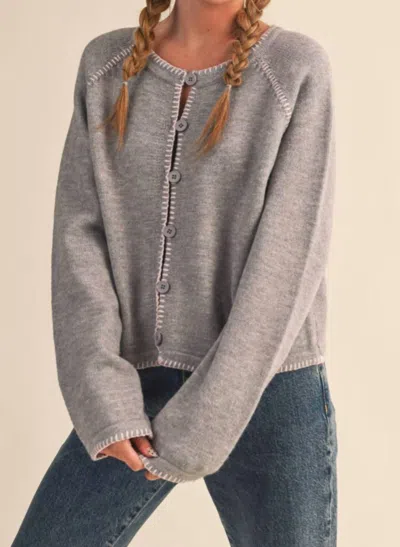 Merci Contrast Stitch Sweater In Gray Pink In Multi